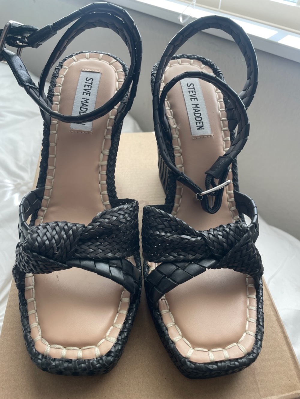 Steve Madden Black Braided Wedge Sandals